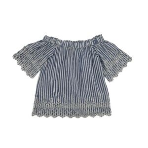 H&M Blue Striped Off The Shoulder Eyelet Short Sleeve Shirt Size 4 Women’s